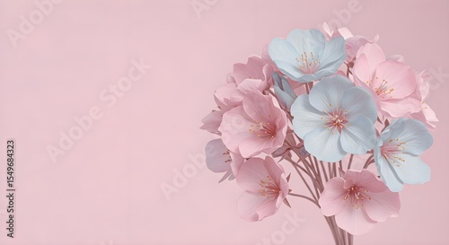 Pink flowers, Blue flowers, Pastel flowers, Pastel Pink and Blue Flowers on Pink Background