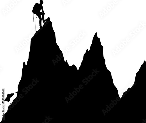 Lone Hiker in Mountain Forest Landscape Silhouette vector