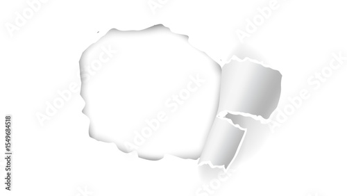 Ripped Circular Reveal: A Dynamic White Paper Tear with a Curling Edge, Creating an Engaging Frame for Content or Imagery