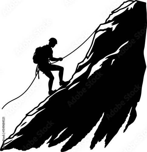 Lone Hiker in Mountain Forest Landscape Silhouette vector
