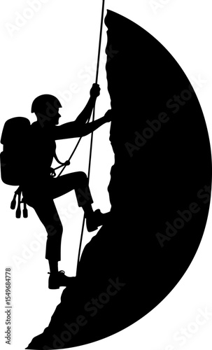 Lone Hiker in Mountain Forest Landscape Silhouette vector