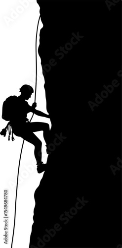 Lone Hiker in Mountain Forest Landscape Silhouette vector