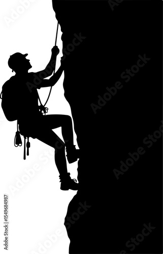 Lone Hiker in Mountain Forest Landscape Silhouette vector