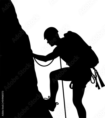 Lone Hiker in Mountain Forest Landscape Silhouette vector