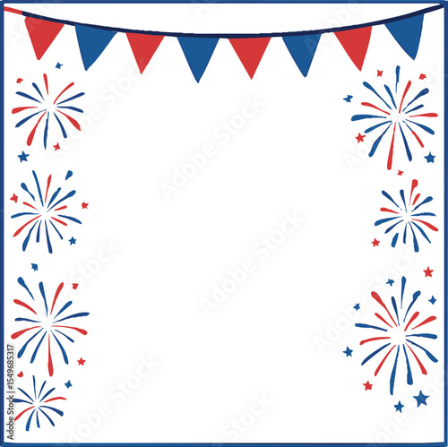 Colorful fireworks and bunting decorations for festive celebrations