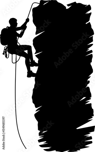 Lone Hiker in Mountain Forest Landscape Silhouette vector