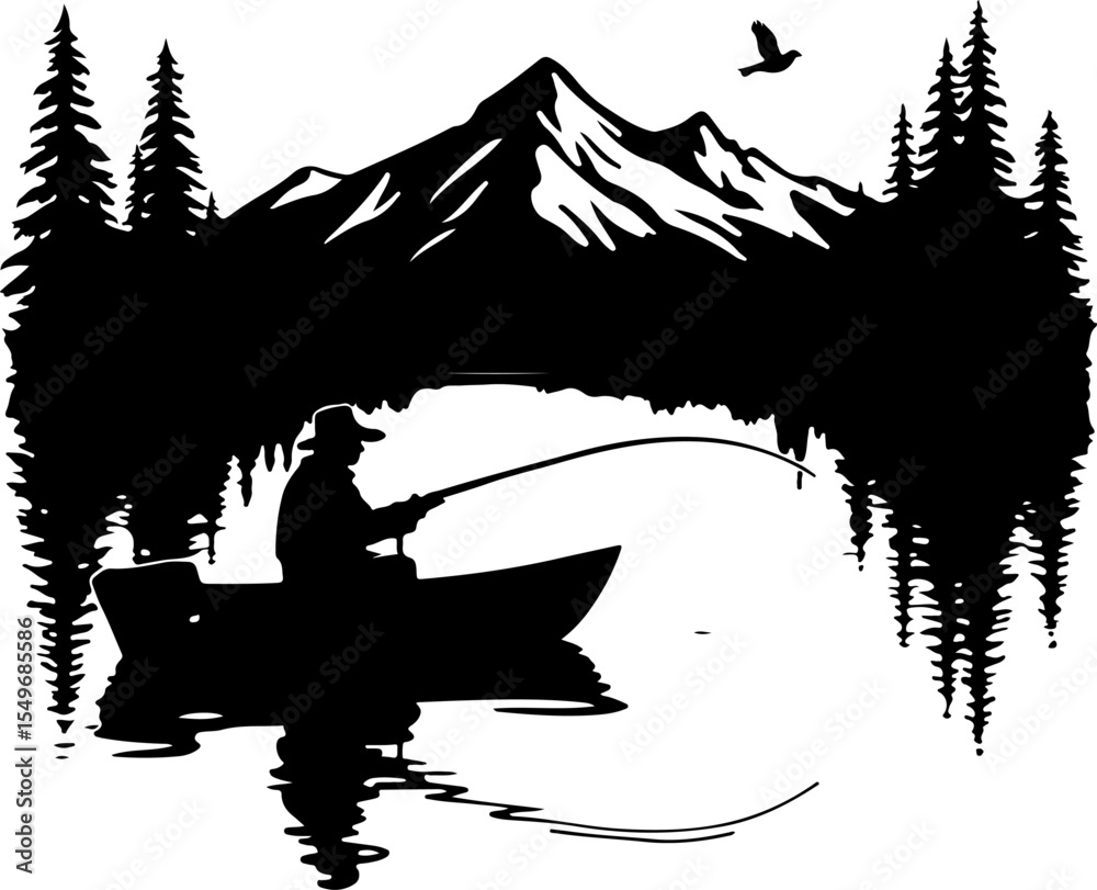 Fototapeta premium Fisherman mountain outdoor fishing vector design