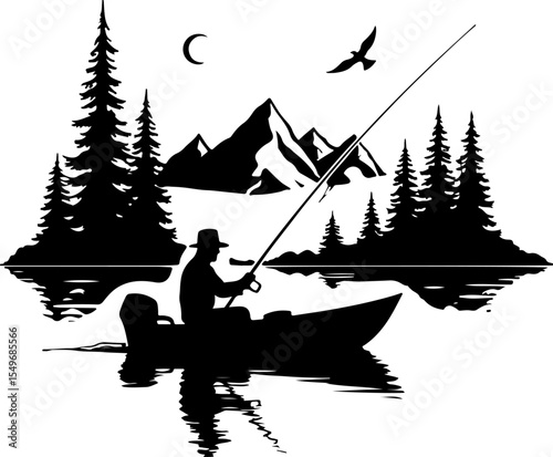 Fisherman  mountain outdoor fishing vector design