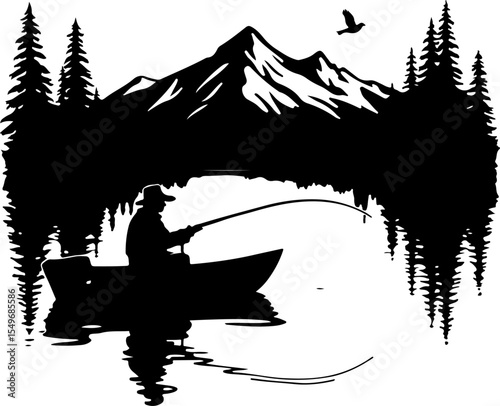 Fisherman  mountain outdoor fishing vector design