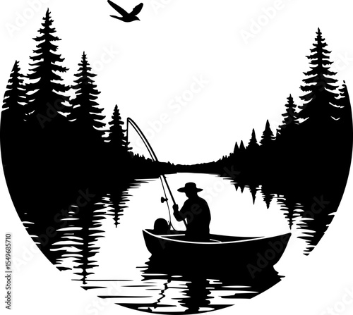 Fisherman  mountain outdoor fishing vector design