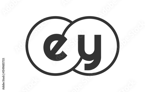 EY business company emblem with outline rounds and letters e y. Logo template of two merged circles for brand identity, logotype. Vector Infinity symbol