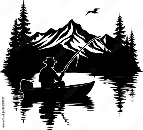 Fisherman  mountain outdoor fishing vector design