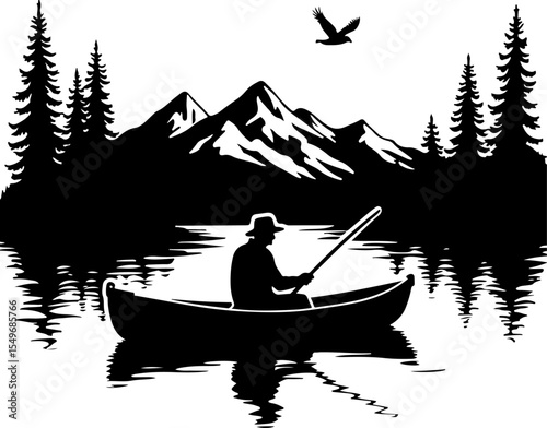Fisherman  mountain outdoor fishing vector design