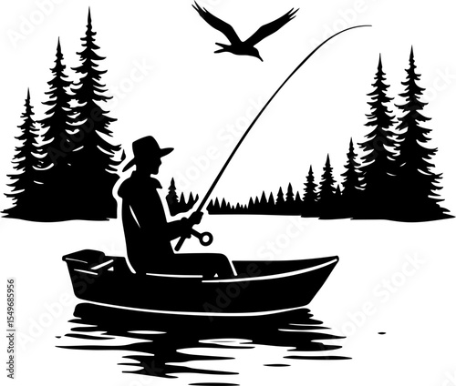 Fisherman  mountain outdoor fishing vector design