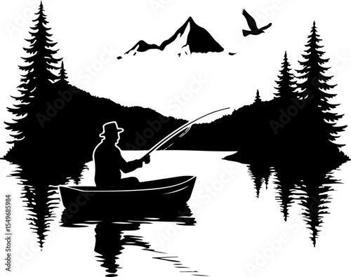 Fisherman  mountain outdoor fishing vector design