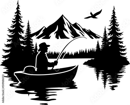 Fisherman  mountain outdoor fishing vector design