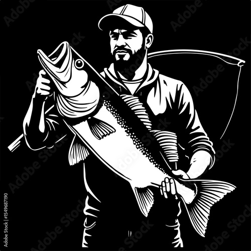 Fisherman  mountain outdoor fishing vector design