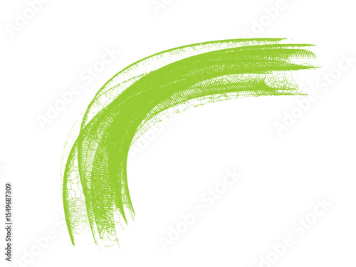 Abstract green brush stroke on black background, artistic graphic design element.