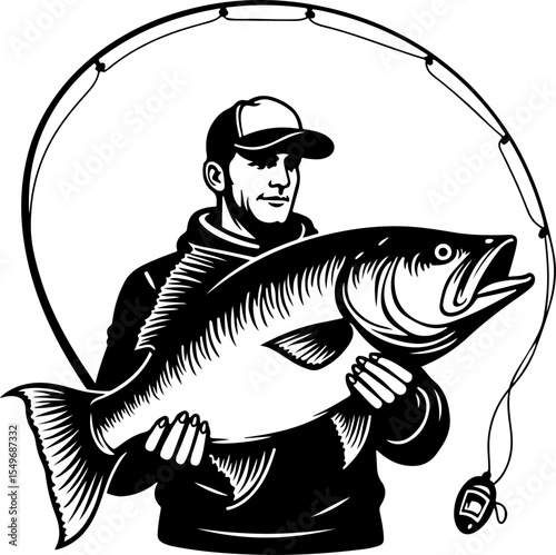 Fisherman Holding Large Fish vector bundle