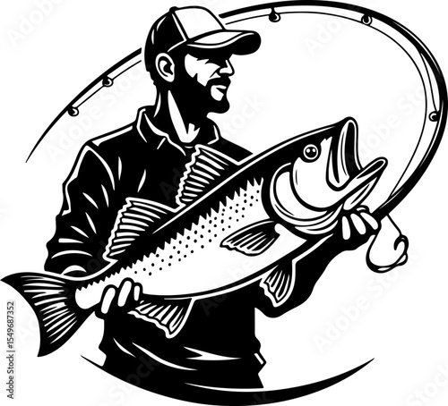 Fisherman Holding Large Fish vector bundle