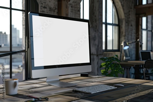 Ultra Hd Visual of Imac on Wooden Surface Mockup Left View