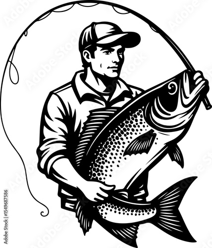 Fisherman Holding Large Fish vector bundle