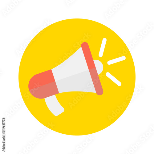 Megaphone icon in yellow circle on white background.