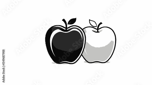 Two stylized apples one black and one white isolated on white background isolated on transparent background