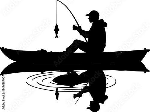 Fishing Man Catching Jumping Fish Silhouette vector design