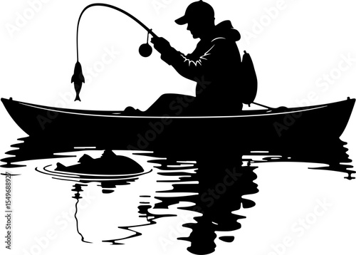 Fishing Man Catching Jumping Fish Silhouette vector design