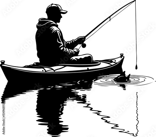 Fishing Man Catching Jumping Fish Silhouette vector design