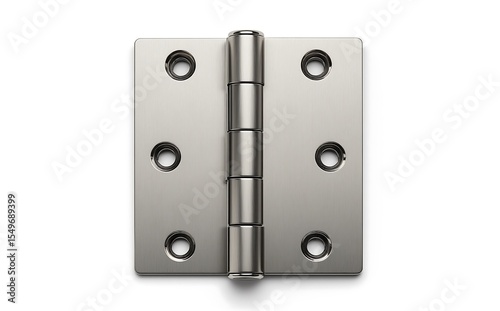Close up view of stainless steel hinge on white background