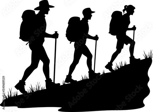 Group of Hikers with Backpacks Silhouette vector bundle