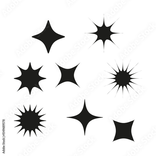 Star shapes collection. Solid black elements. Decorative celestial objects. Vector cosmic symbols.