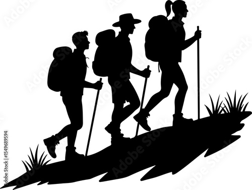 Group of Hikers with Backpacks Silhouette vector bundle