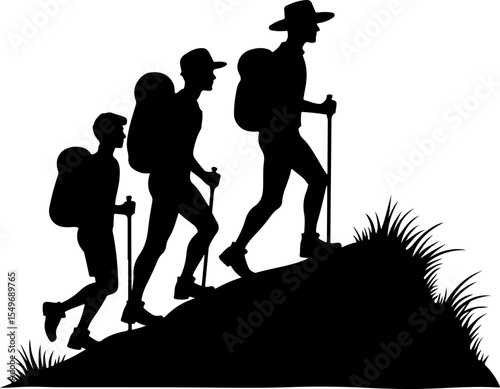 Group of Hikers with Backpacks Silhouette vector bundle