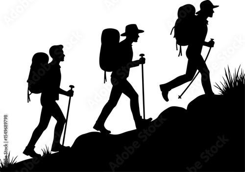 Group of Hikers with Backpacks Silhouette vector bundle