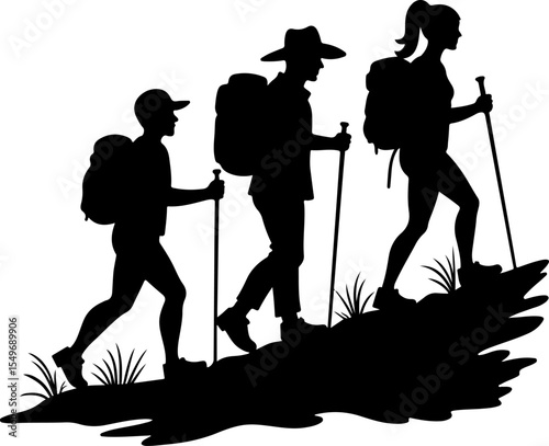 Group of Hikers with Backpacks Silhouette vector bundle