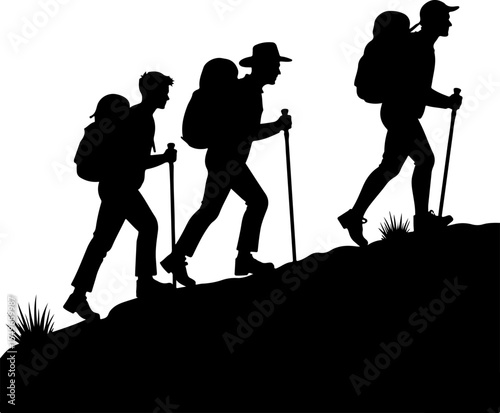 Group of Hikers with Backpacks Silhouette vector bundle