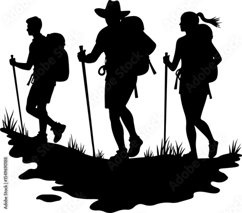 Group of Hikers with Backpacks Silhouette vector bundle