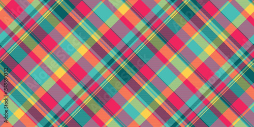 Vibrant tartan pattern background. Colorful intersecting lines create a classic plaid design. Perfect for textile design, fashion, and abstract backgrounds.