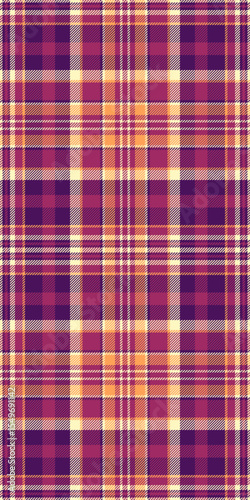 30s fabric seamless vector, american textile plaid texture. Customized pattern check tartan background in pink and purple colors.
