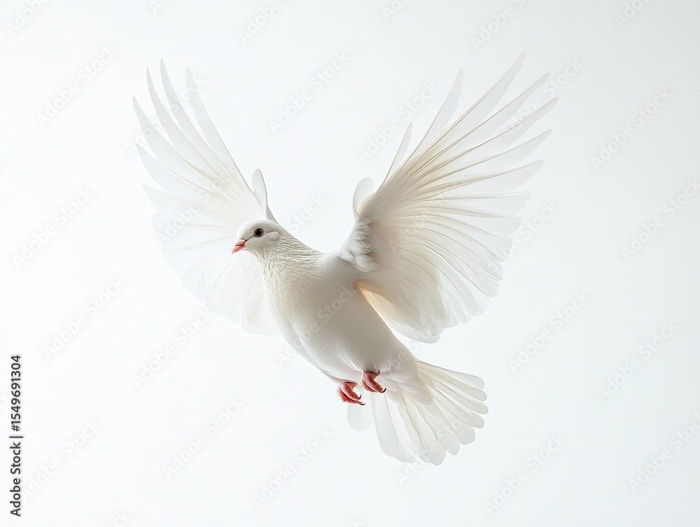 Fototapeta premium White dove in flight against a bright white background