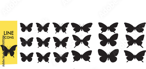 Elegant Butterfly Silhouette Vector Set - Minimalist Wing Icons for Nature Logos, Wedding Decor & Tattoo Designs - White Background