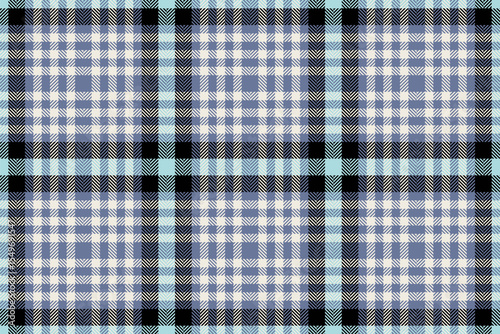 Elegant seamless plaid pattern in soft blues, creams, and black.  Perfect for textile design, website backgrounds, or fashion projects.