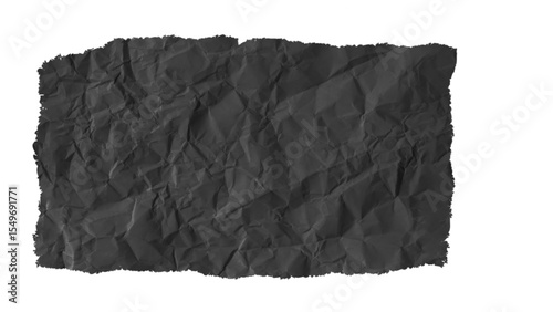 Somber Crumpled Paper Texture: A Dark, Wrinkled Sheet with Jagged Edges, Offering a Grungy and Mysterious Backdrop