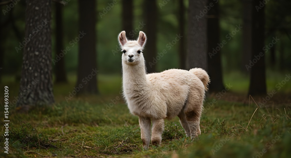 Obraz premium Llama, White llama, Llama in forest, White Llama in a Forest
