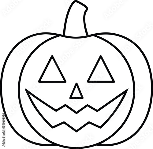 Spooky Pumpkin Line Art - Halloween Jack O'Lantern Outline Vector