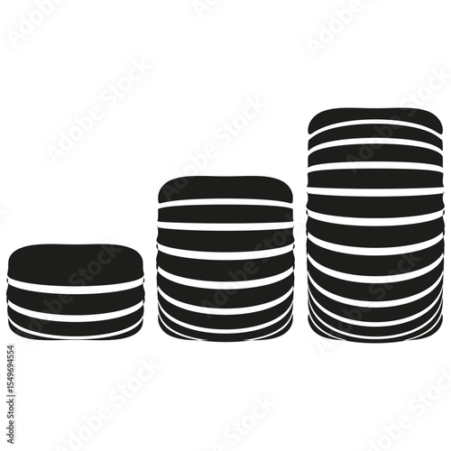 Coin stack icon. Wealth pillar symbol. Black cylinder illustration. Vector currency design.