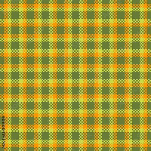 Vibrant lime green and orange plaid pattern. Perfect for autumnal designs, textile prints, or website backgrounds. This seamless texture evokes feelings of warmth and rustic charm.